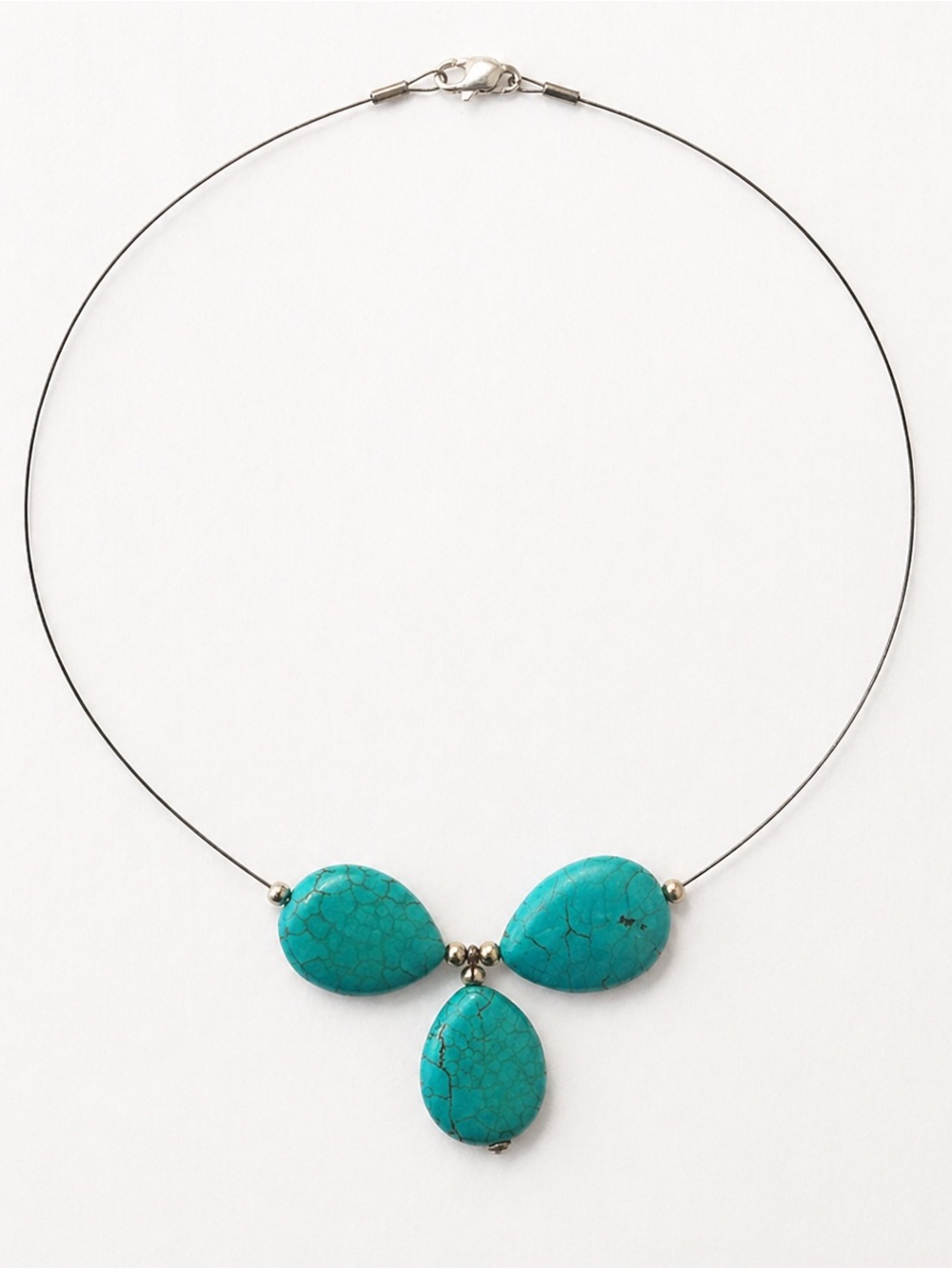 Turquoise Teardrop Necklace Silver Tone Boho Artisan Pendant